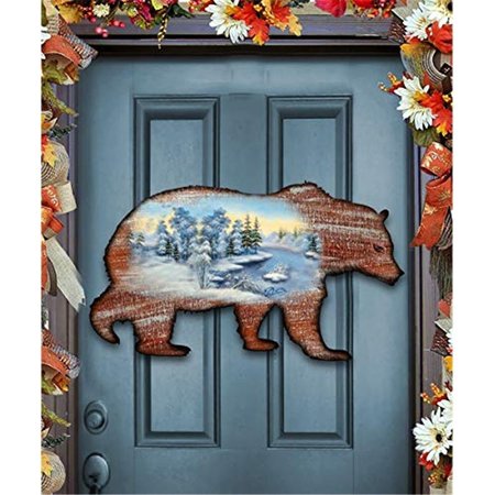 GLORIOUSGIFTS 8198214 Grizzly Wooden Christmas Ornament Set of 2 GL1774137